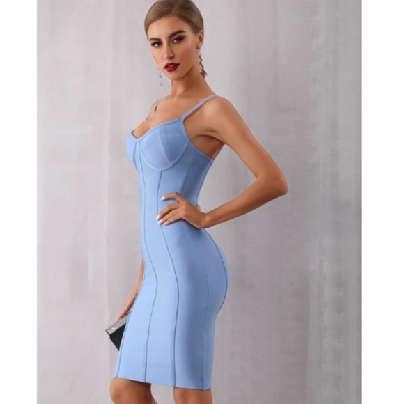 NEW BABY BLUE SPAGHETTI STRAP DRESS UNDERWIRE BUST - Picture 3 of 6